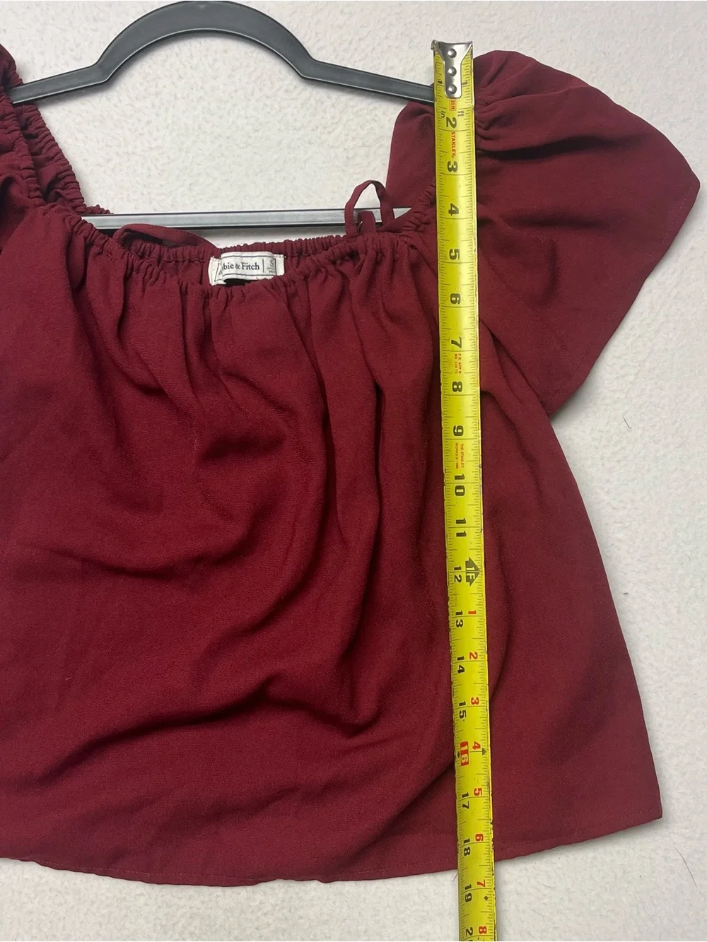 Abercrombie & Fitch Women's Blouse S Burgundy Square Neck Puff Sleeve Ruffle